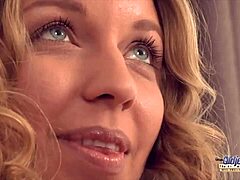 hot sexy blonde takes old man's cock in tight pussy doggystyle then swallows cum