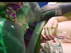 i love swapping cum with these tattooed lesbians after anal gaping