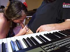 I feel so excited watching brunette coed Cloe deepthroat that monster cock before getting her shaved pussy fucked and jizzed