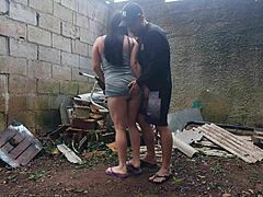 brazilian brunette at party in farm backyard