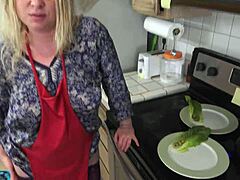 Can you handle milking your stepson in the kitchen before his date?