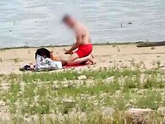 Voyeur teen Luna Black X gets interracial blowjob and fucking on the beach