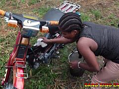 Ebony Pornstar Begs For Cock After Washing Husband's Motorcycle