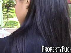A young black real estate agent gets tricked into a hardcore fuck with a pervert filming outdoors