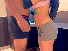 hot sexy bhabhi gets holi colors and gives blowjob before pussy fucking