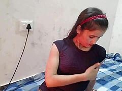 Roughly fucking desi bhabhi in doggystyle with loud moans, leading to intense creampie orgasm for the couple