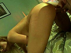 Blonde cougar with shaved pussy gets plowed from behind by big cock