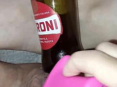 gretala, being pregnant and excited, rubs the bottle on her juicy pussy lips