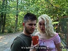 is the blonde cuckolding her boyfriend in the forest with amateur pickup?