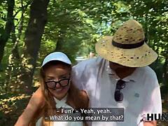 is the blonde cuckolding her boyfriend in the forest with amateur pickup?