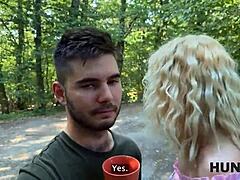is the blonde cuckolding her boyfriend in the forest with amateur pickup?
