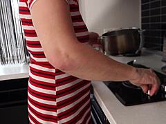Mature wife emotionally sucks cock in kitchen