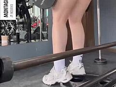 curvy girl at gym shows off big ass