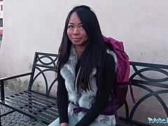 Stranded thai woman receives help from stranger in public.