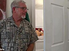 grandpa catches bbw rose lareine wanking before giving her dick jm1207