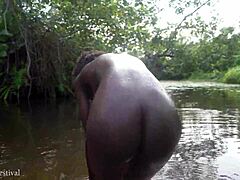 Attractive African Village Girl Bathes In The River With Small Waist
