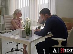 naughty blonde zazie skymm fucks her coworker after peeing on herself in the office