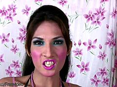 pretty face ladyboy teases with small titties and shaved body