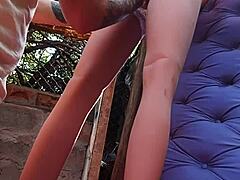 slim girl uses sex toy