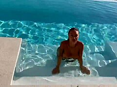gorgeous monika fox swims naked in the pool. want to see her horny body with fake tits and tattoos?