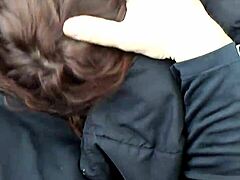 amber gives slutty blowjob in truck, swallows cum