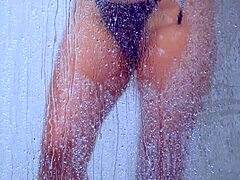 College Tanned Gorgeous Girl Take A Shower In Bikini