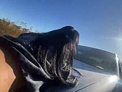 Quick fuck before class with ebony teen in car bent over outdoor