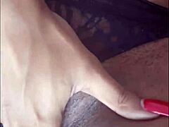 ebony beauty couldn't stop fingering her fat pierced pussy 😍, rubbing her clit to orgasm with big pussy lips and natural tits