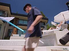 milfy busty blonde milf laura bentley cant resist pool boys thick cock