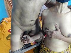 Indian village bhabhi fucks husband at home with rough blowjob and fingering