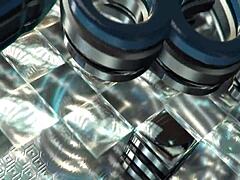 Two young 18+ redhead women licking each other's big tits and asses in lesbian strap-on sex