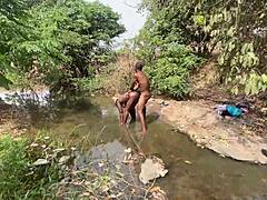 Curvy Brown Skinned Ebony Flashes And Gets Devoured At The Stream