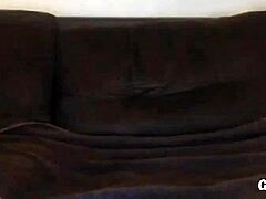 Blonde with big fake boobs playing with toys on cam